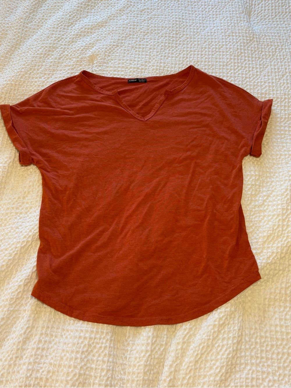 SHEIN Short Sleeve V-Neck Tee - Rust